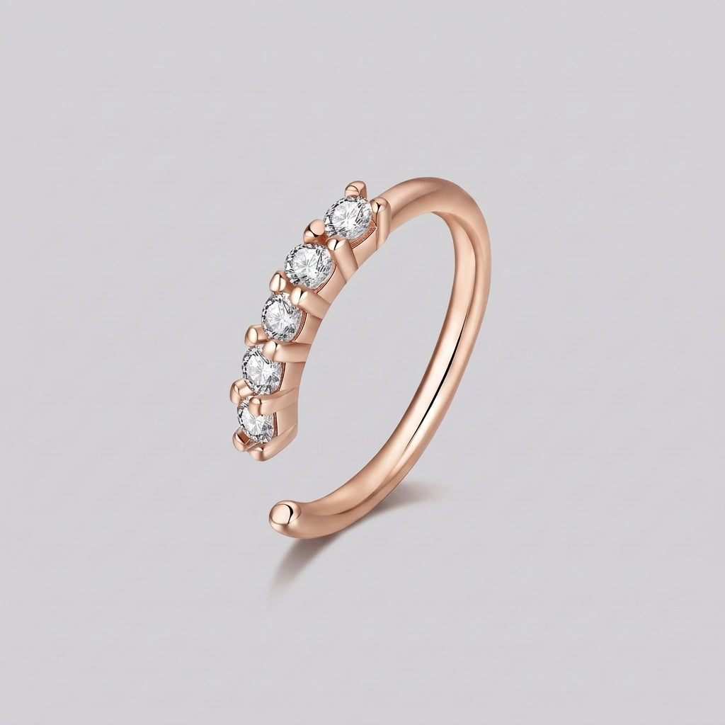 Five Crystal Open Band Nose Ring Rose Gold