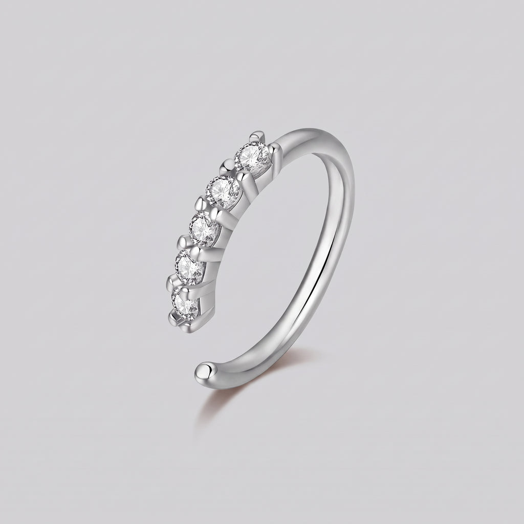 Five Crystal Open Band Nose Ring Silver