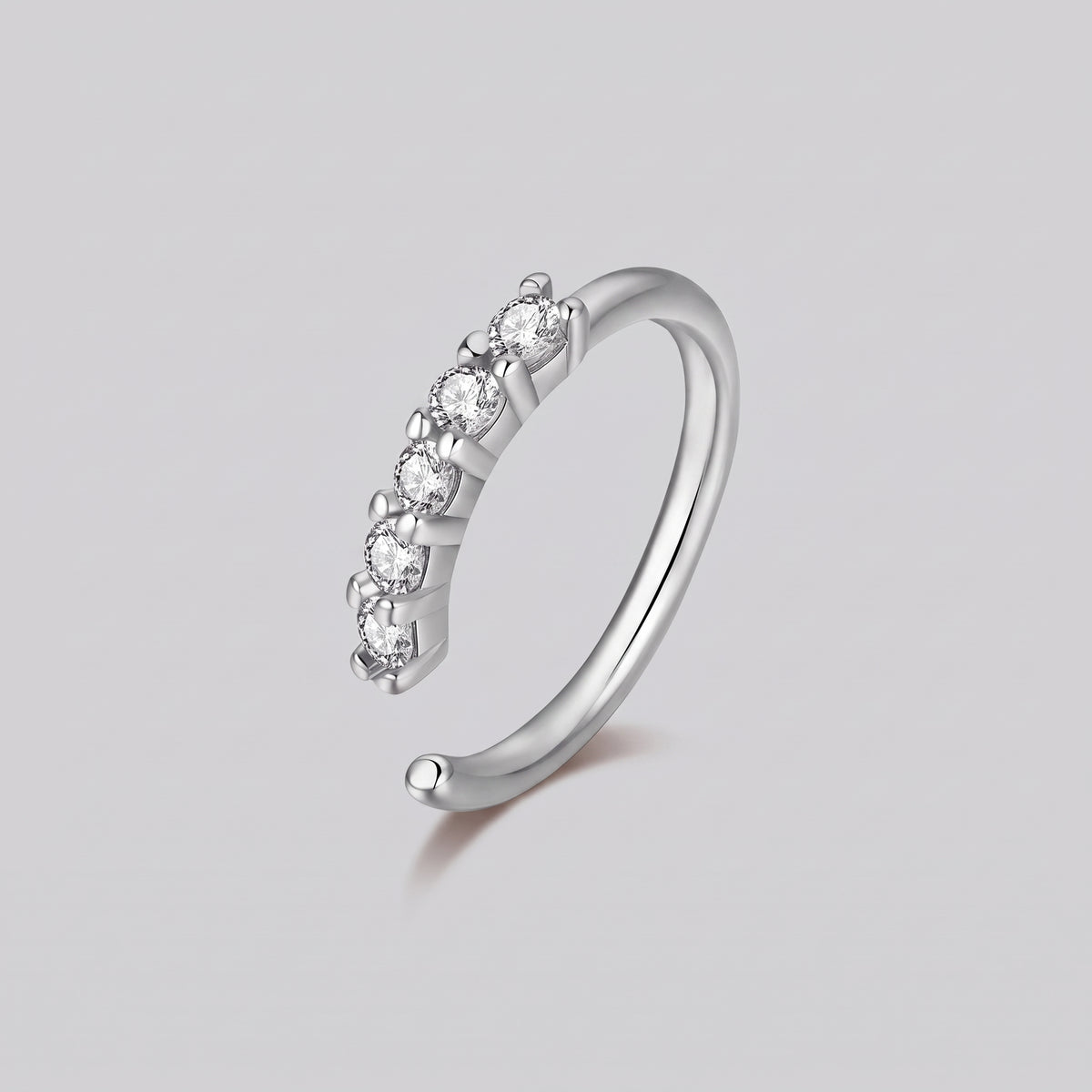 Five Crystal Open Band Nose Ring Silver
