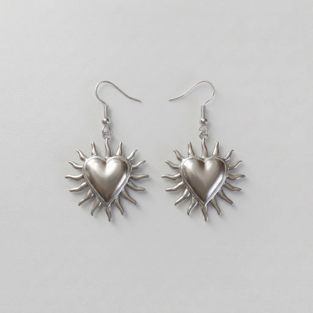 Flaming Sacred Heart Hook Earrings
