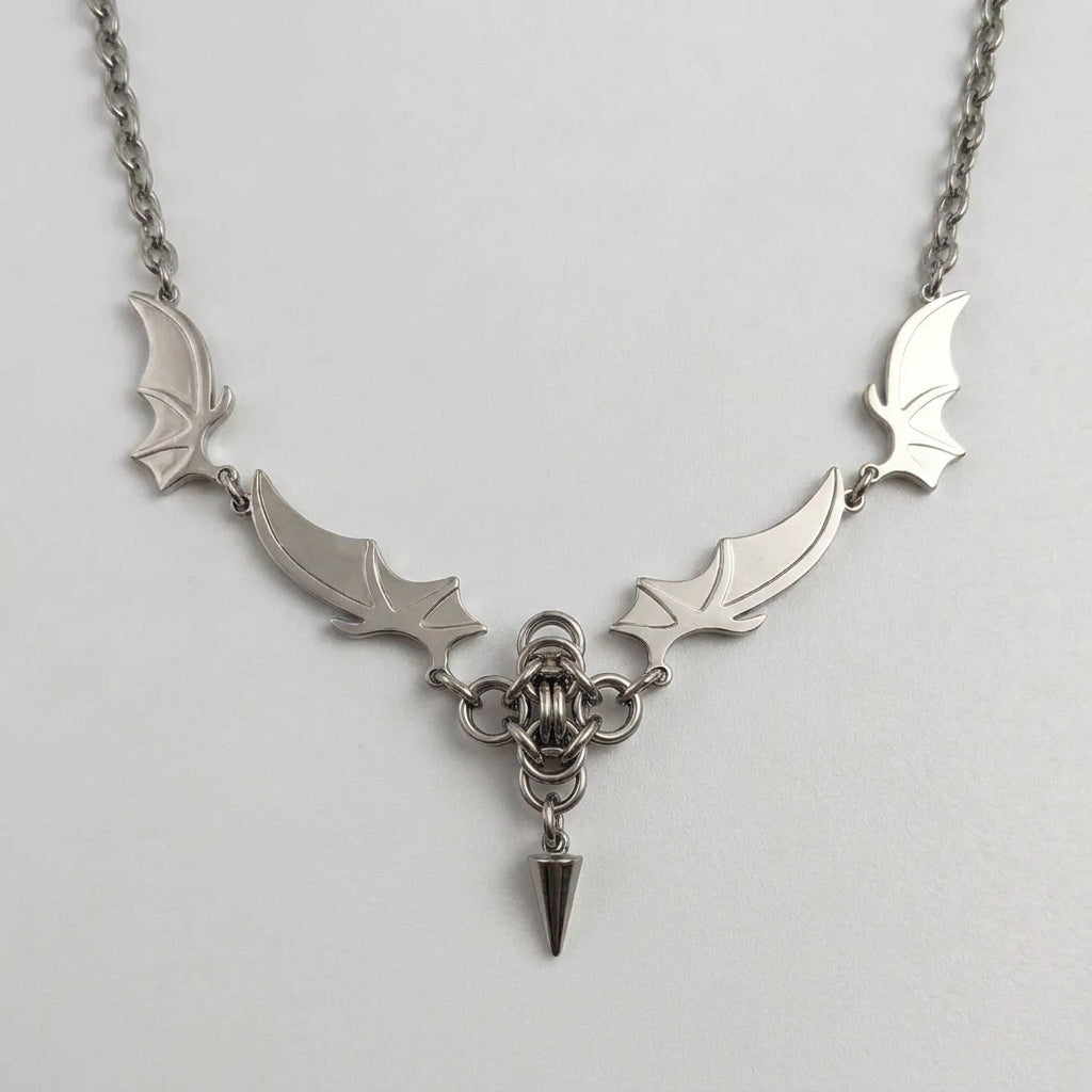 Four Wing Bat Chainmail Spike Necklace