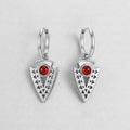 Garnet Red Arrowhead Tribal Hoop Drop Earrings