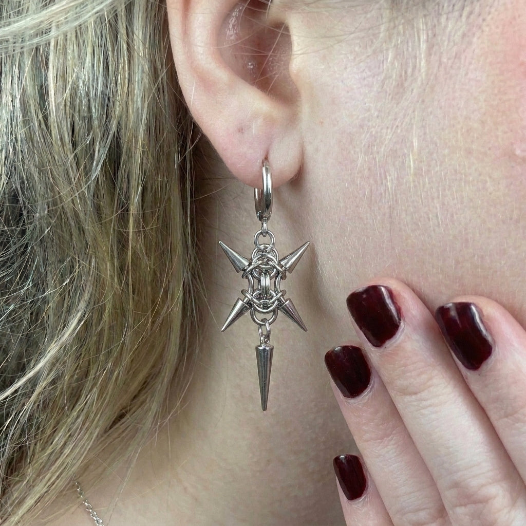 Spiked Cross Drop Earrings