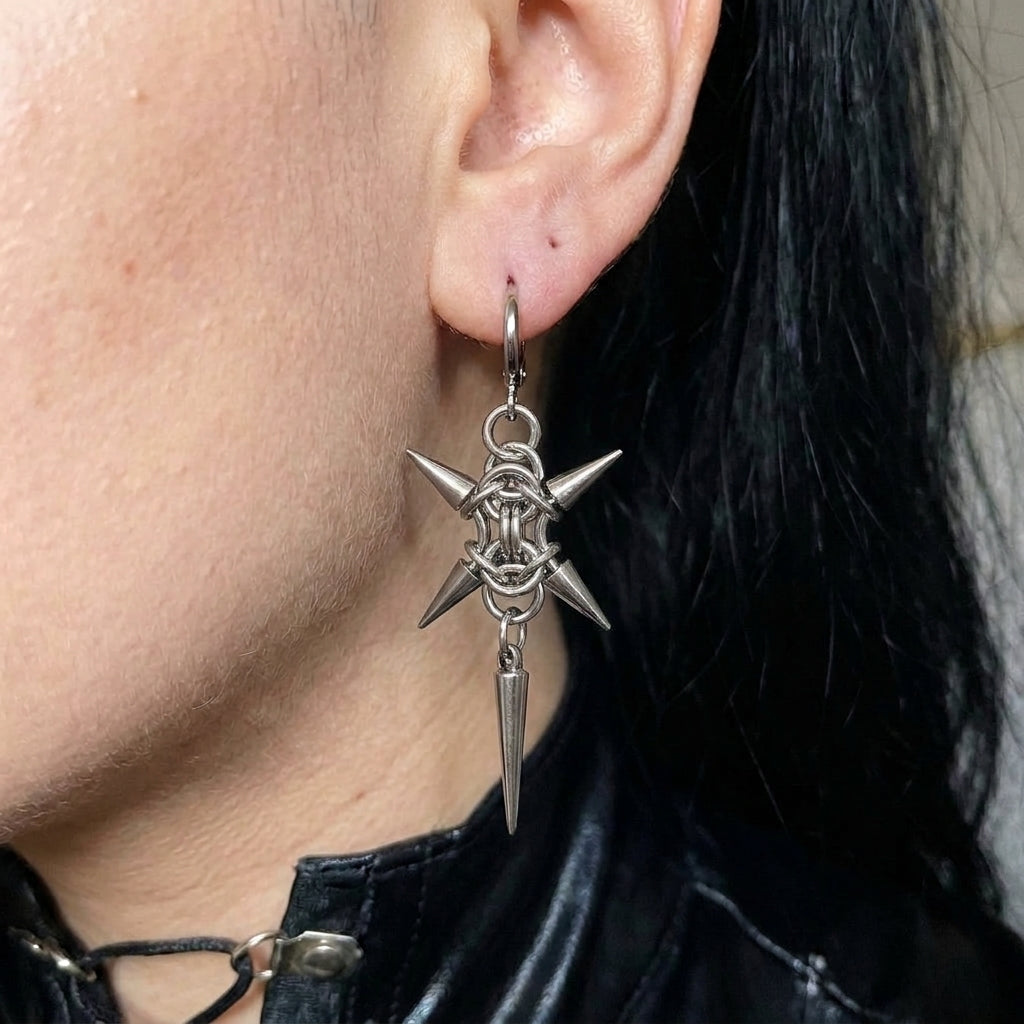 Spiked Cross Drop Earrings