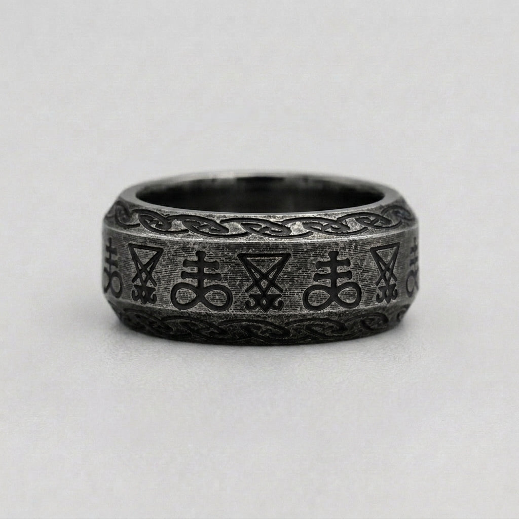 Sigil of Lucifer Leviathan Cross Occult Band Ring