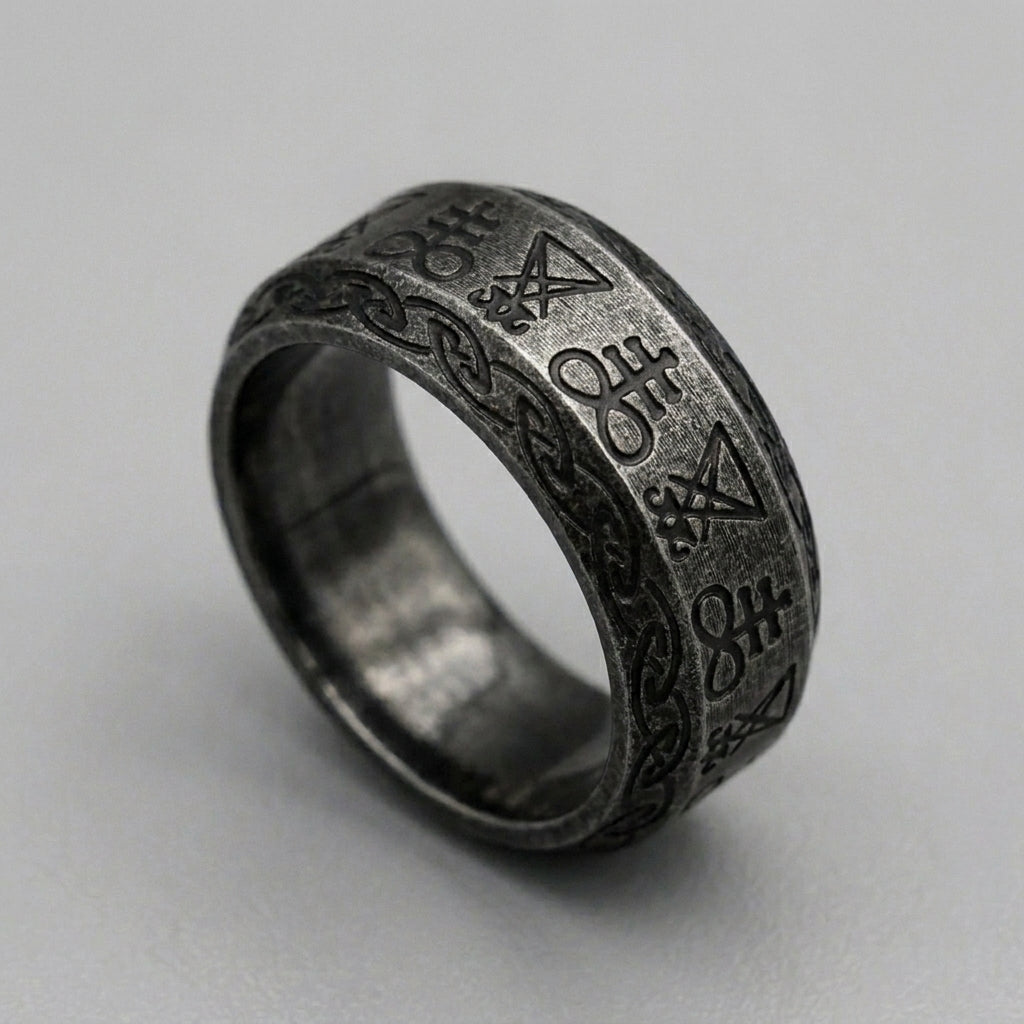 Sigil of Lucifer Leviathan Cross Occult Band Ring