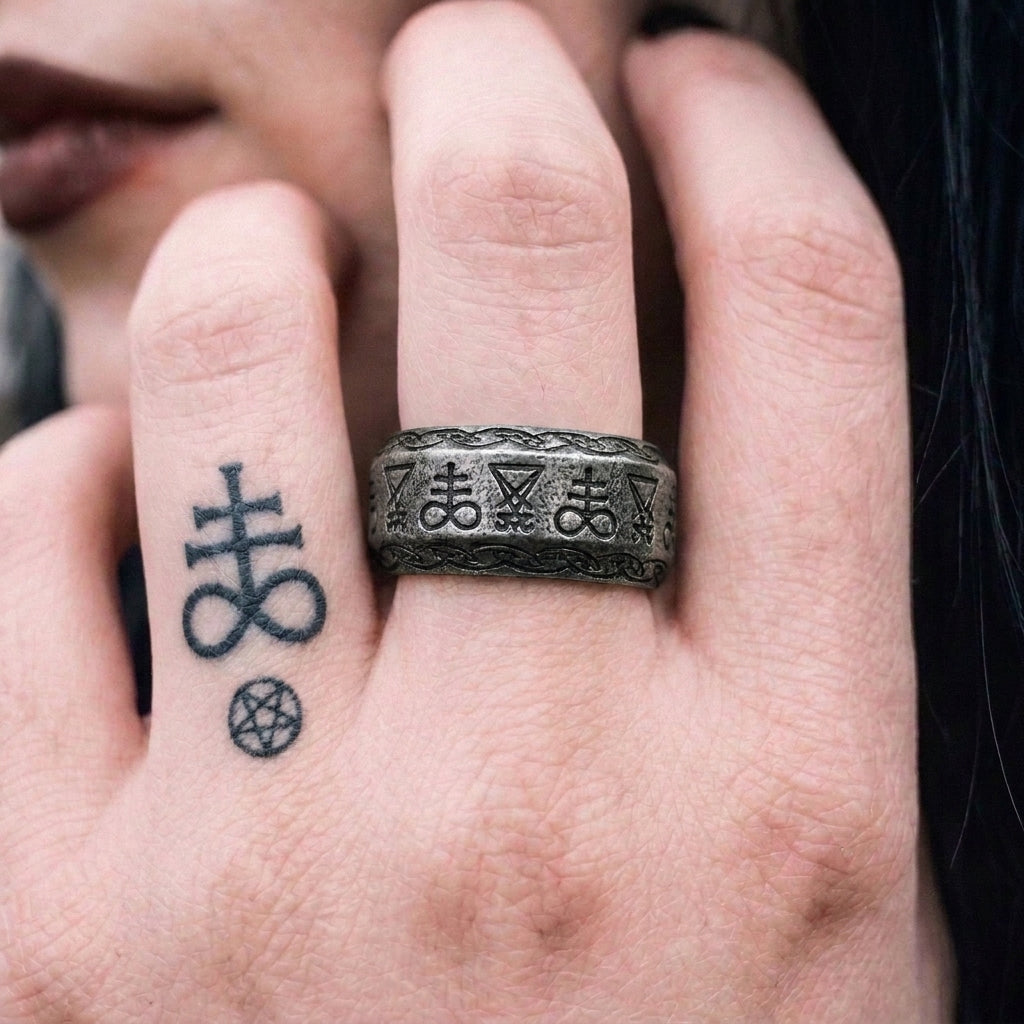Sigil of Lucifer Leviathan Cross Occult Band Ring