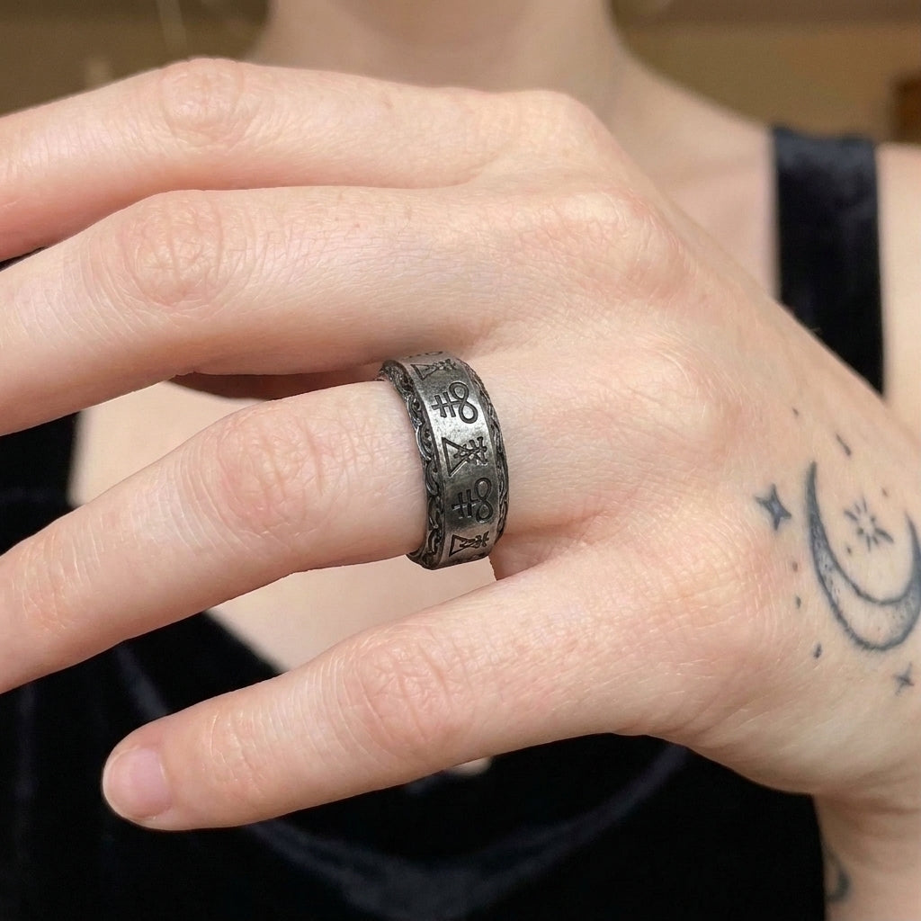 Sigil of Lucifer Leviathan Cross Occult Band Ring