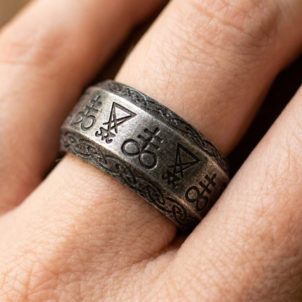 Sigil of Lucifer Leviathan Cross Occult Band Ring