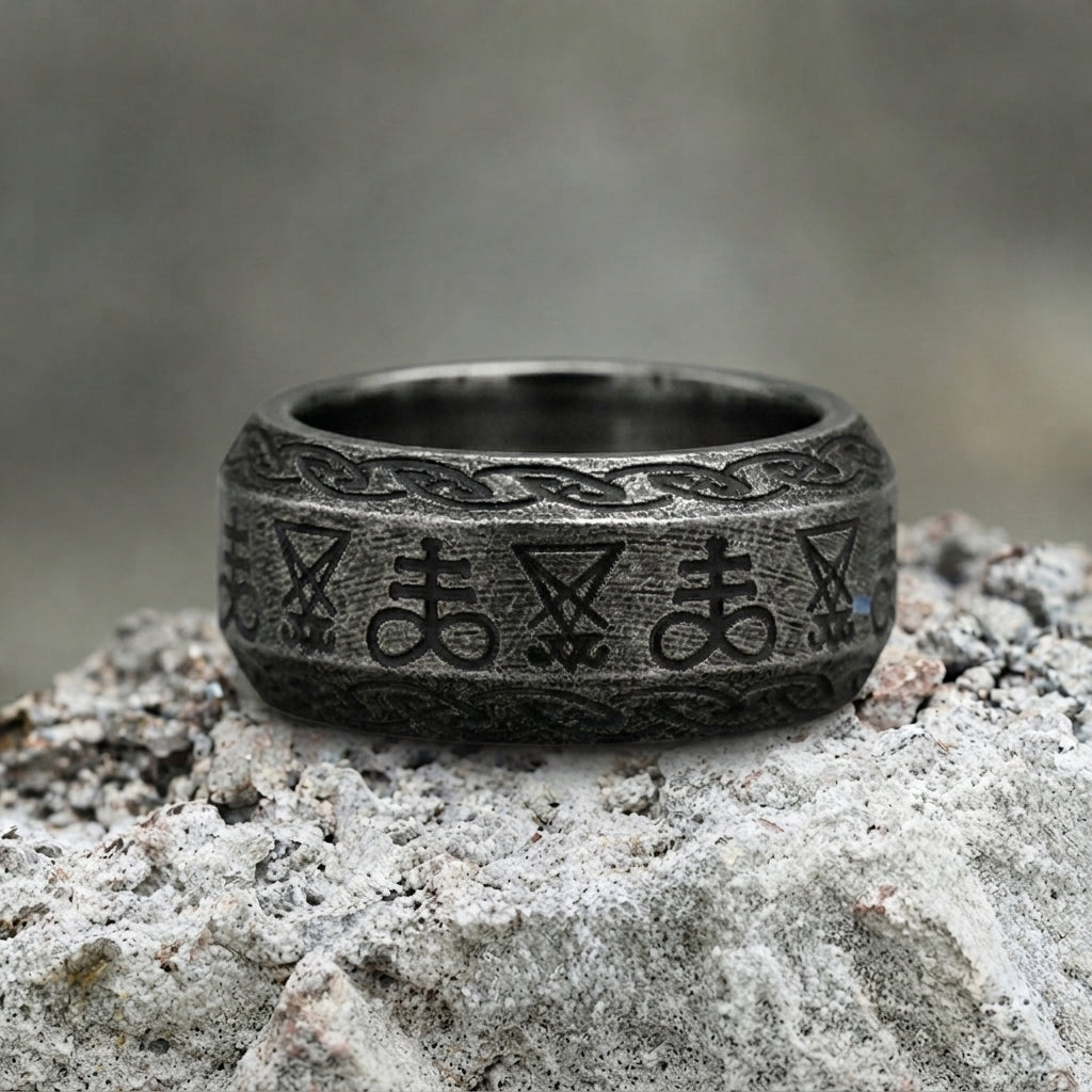 Sigil of Lucifer Leviathan Cross Occult Band Ring