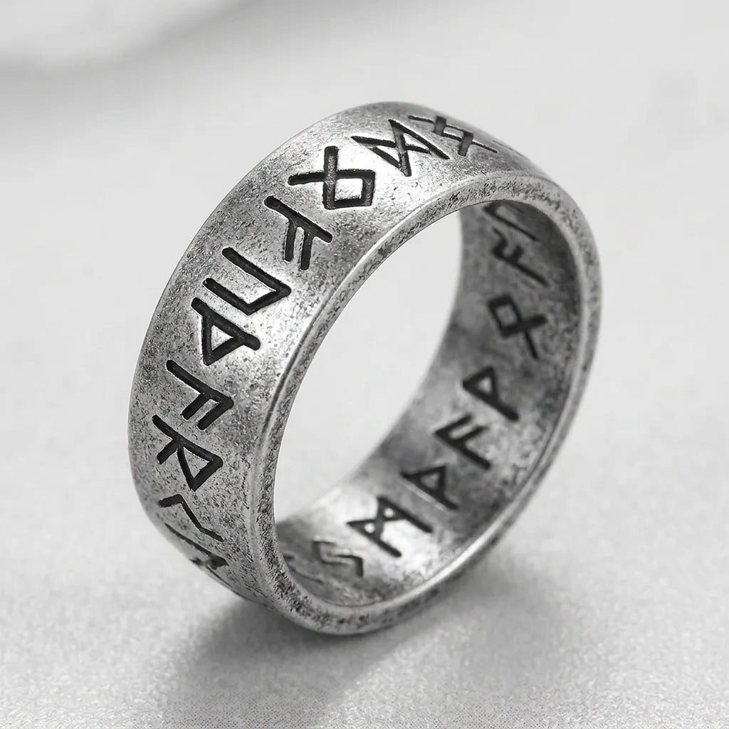 Ancient Rune Inscription Band Ring
