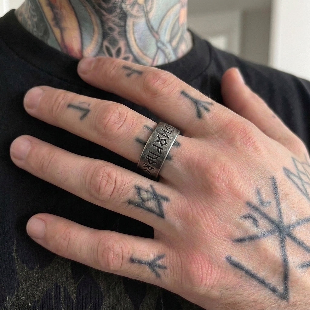 Ancient Rune Inscription Band Ring
