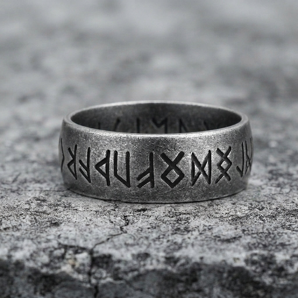 Ancient Rune Inscription Band Ring