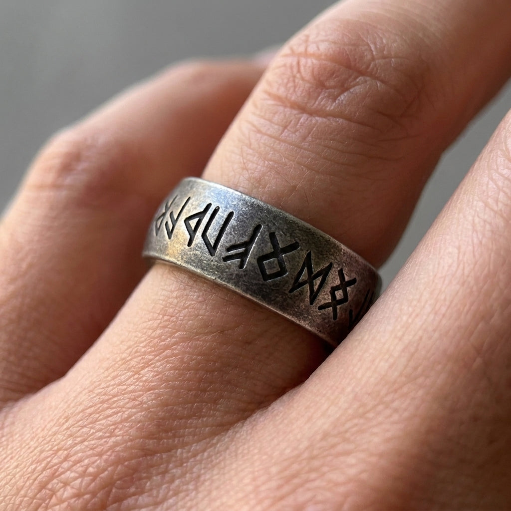 Ancient Rune Inscription Band Ring