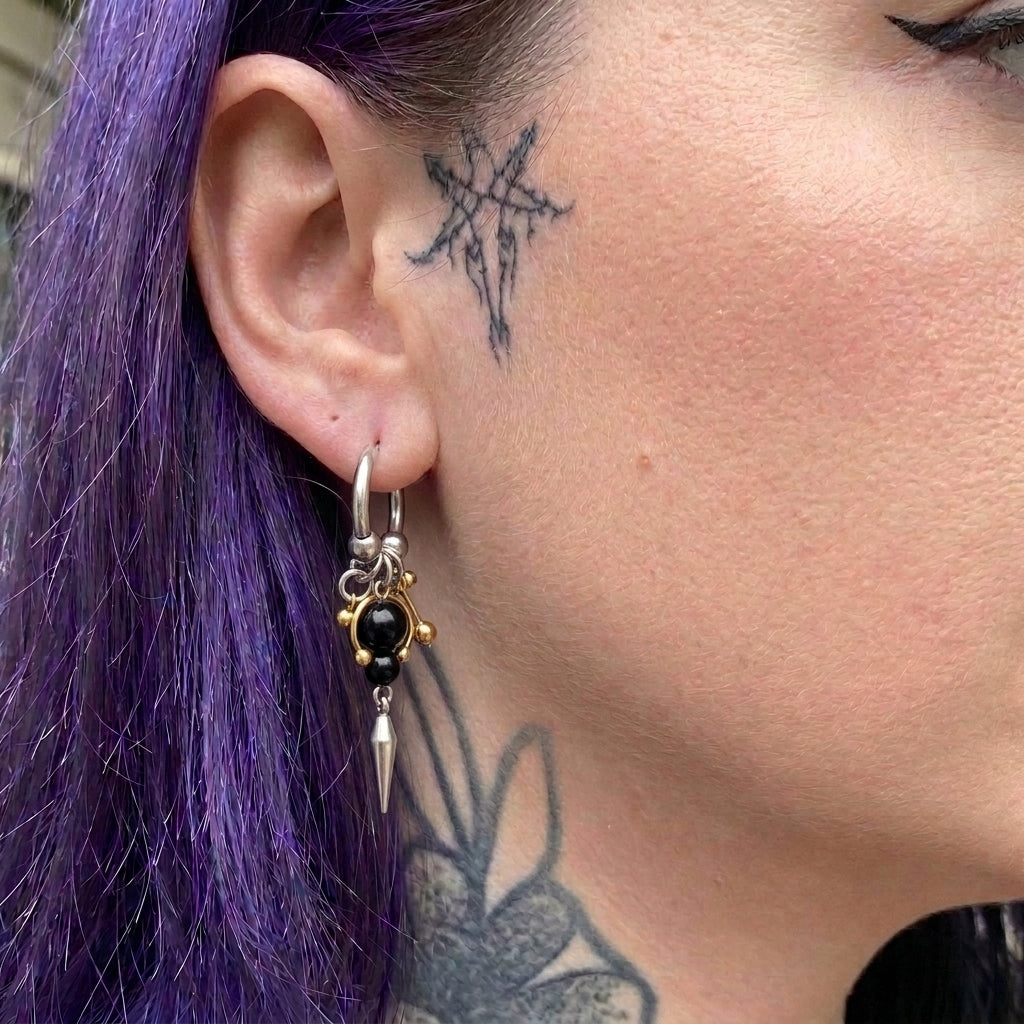 Onyx & Gold Bead Spike Earrings