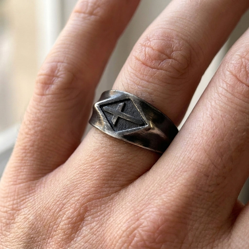 Brushed Cross Signet Ring