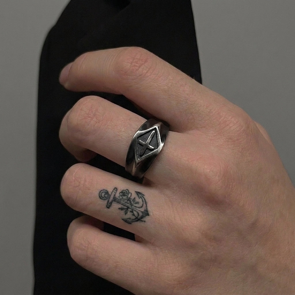 Brushed Cross Signet Ring