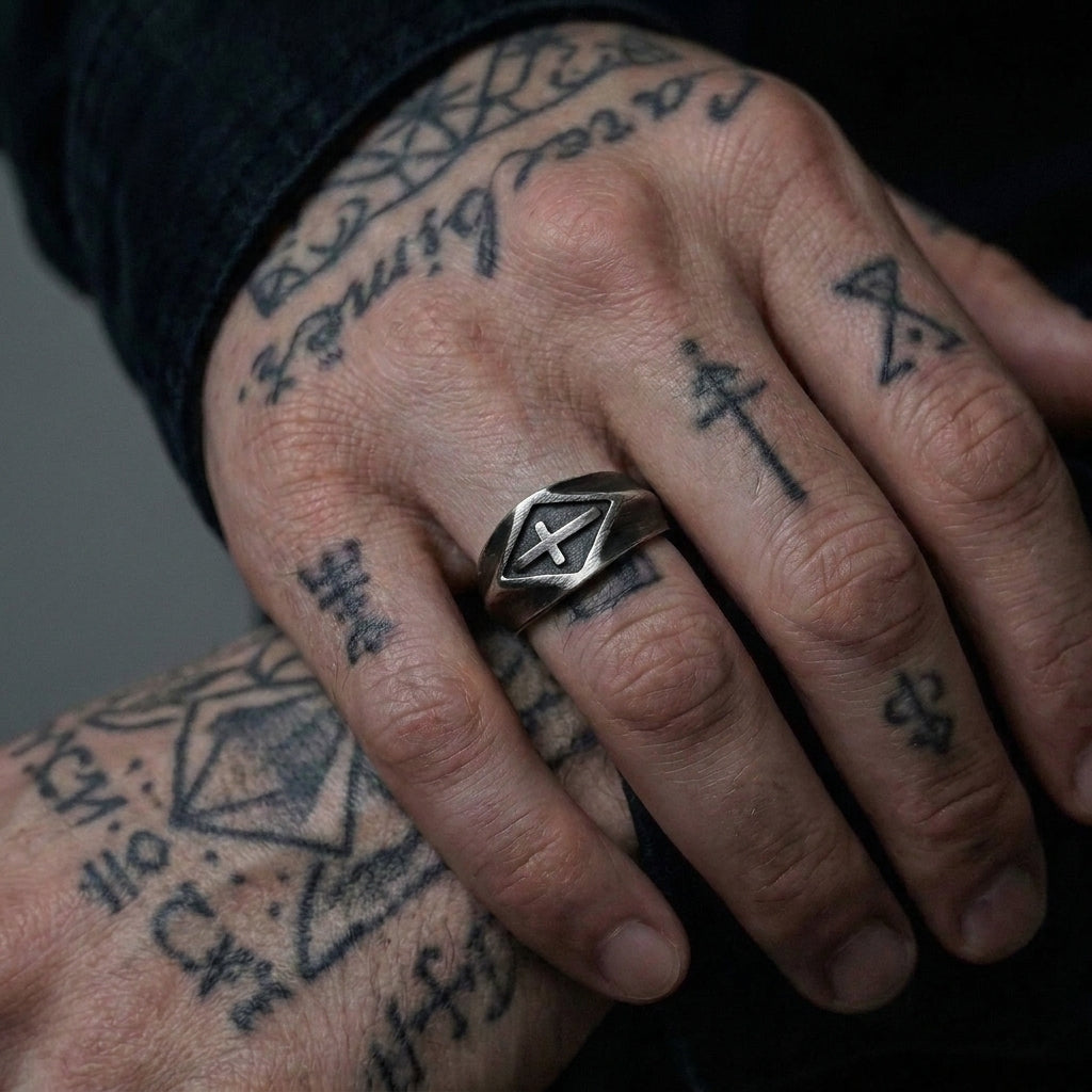 Brushed Cross Signet Ring