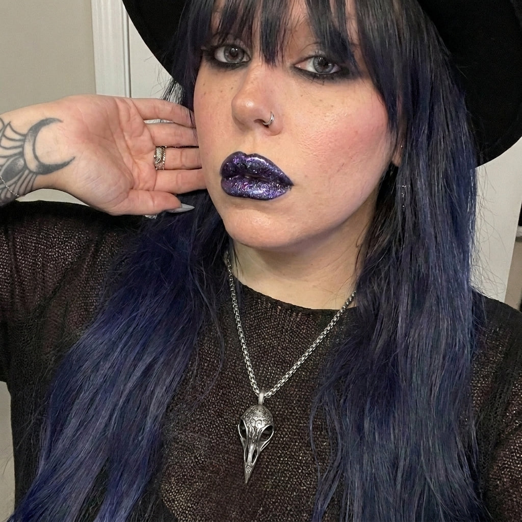 Carved Raven Skull Necklace