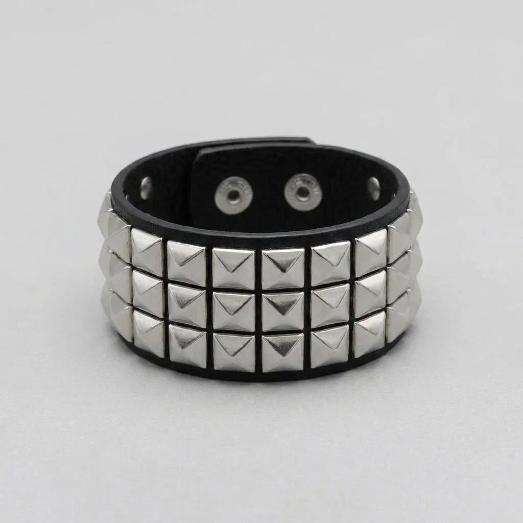 Dark Rebel Triple-Row Studded Leather Bracelet