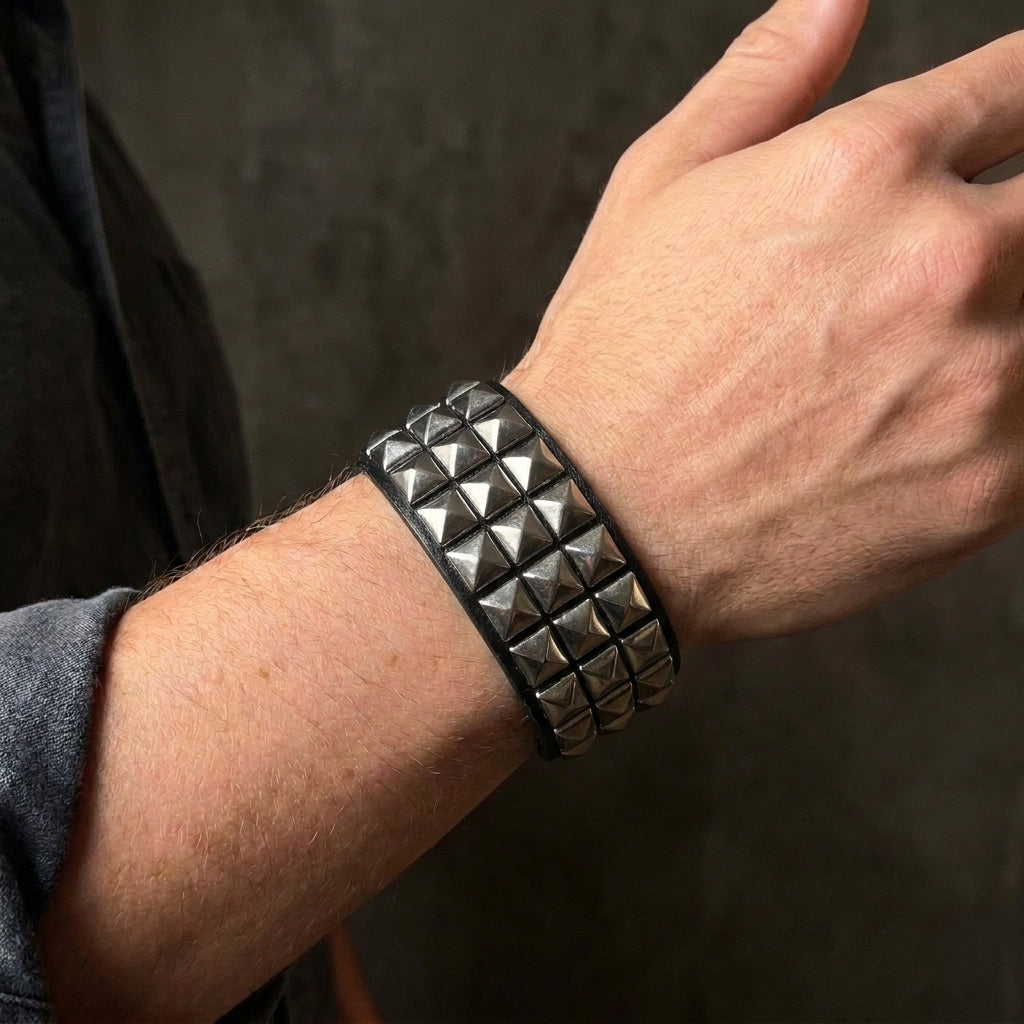 Dark Rebel Triple-Row Studded Leather Bracelet