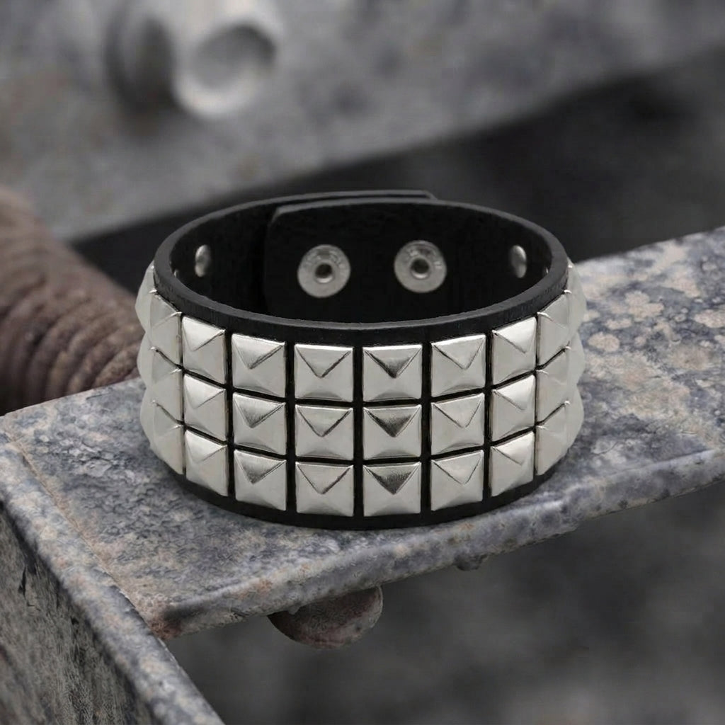Dark Rebel Triple-Row Studded Leather Bracelet