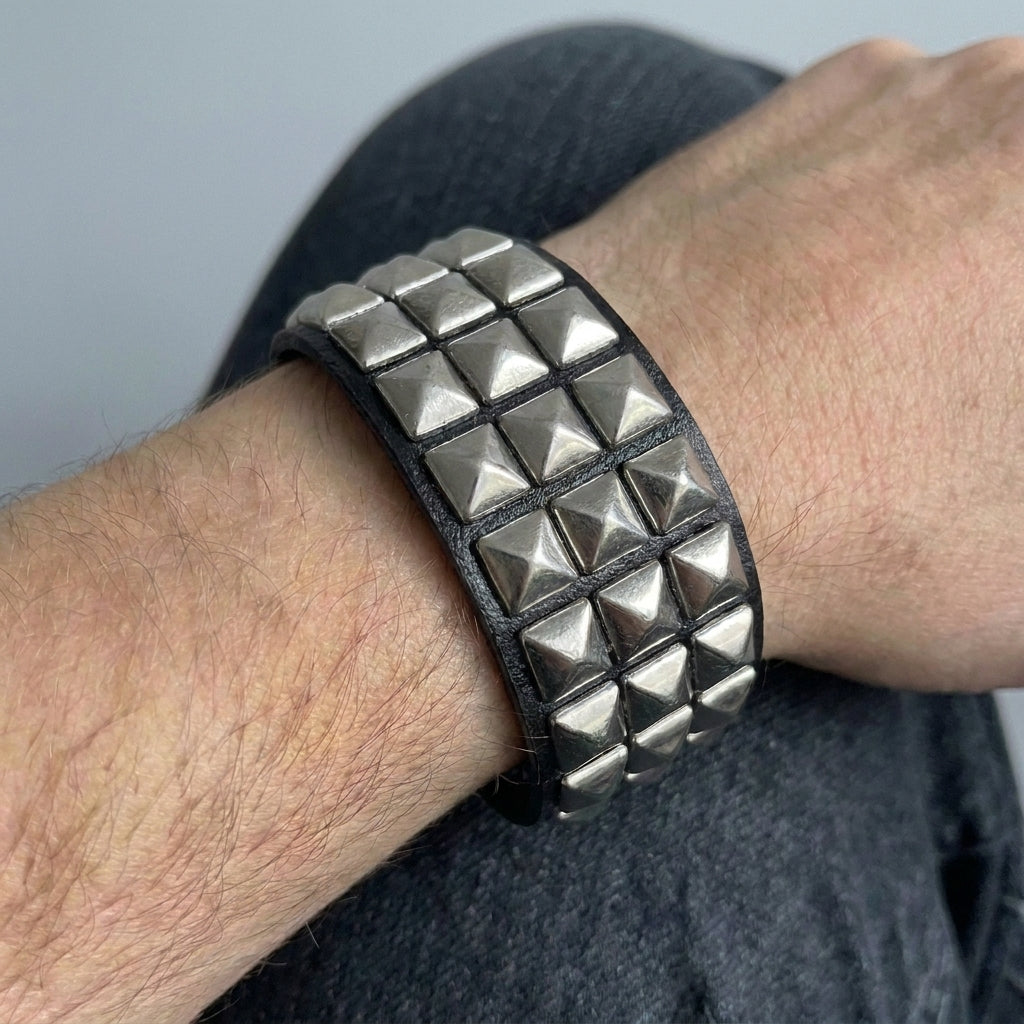 Dark Rebel Triple-Row Studded Leather Bracelet