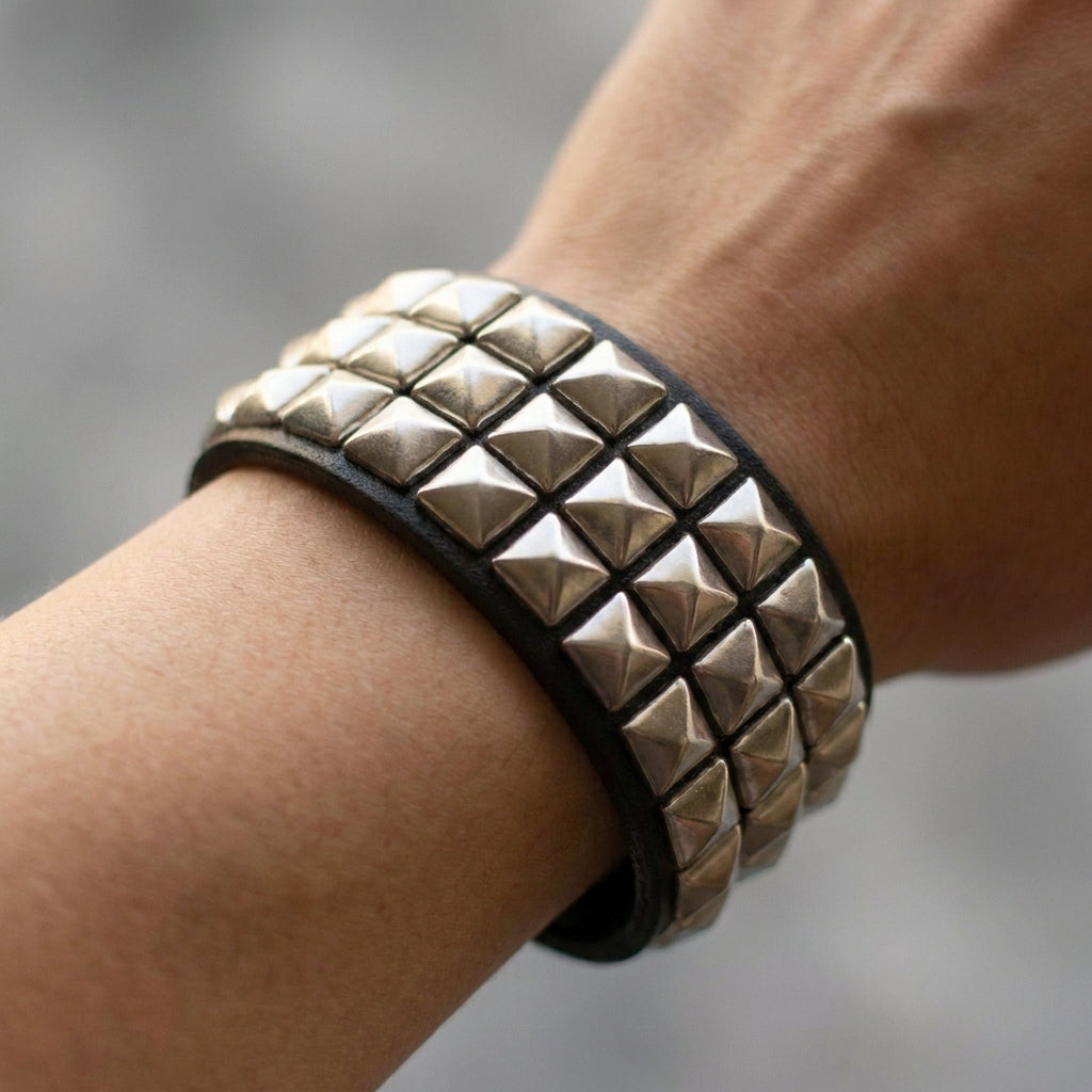 Dark Rebel Triple-Row Studded Leather Bracelet