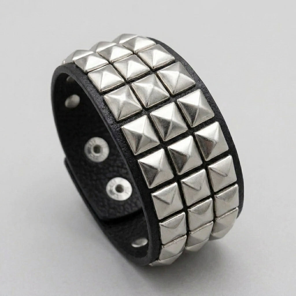 Dark Rebel Triple-Row Studded Leather Bracelet