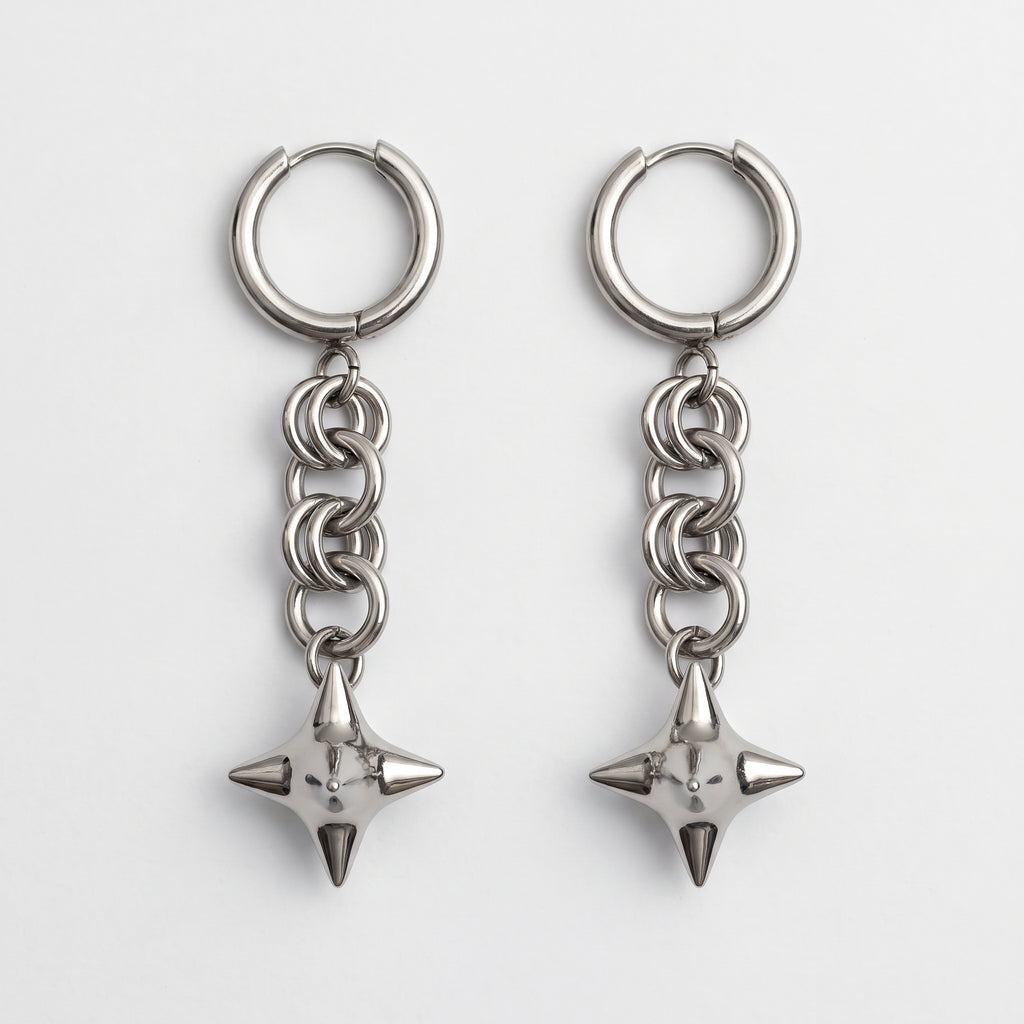 Four Point Spiked Orb Chainmail Hoop Earrings
