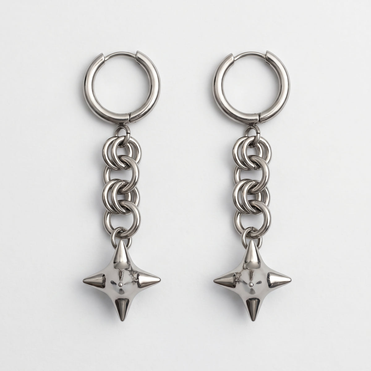 Four Point Spiked Orb Chainmail Hoop Earrings