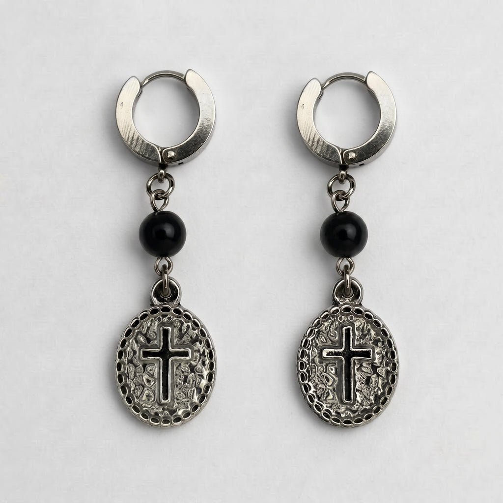Cross Medallion Huggie Earrings