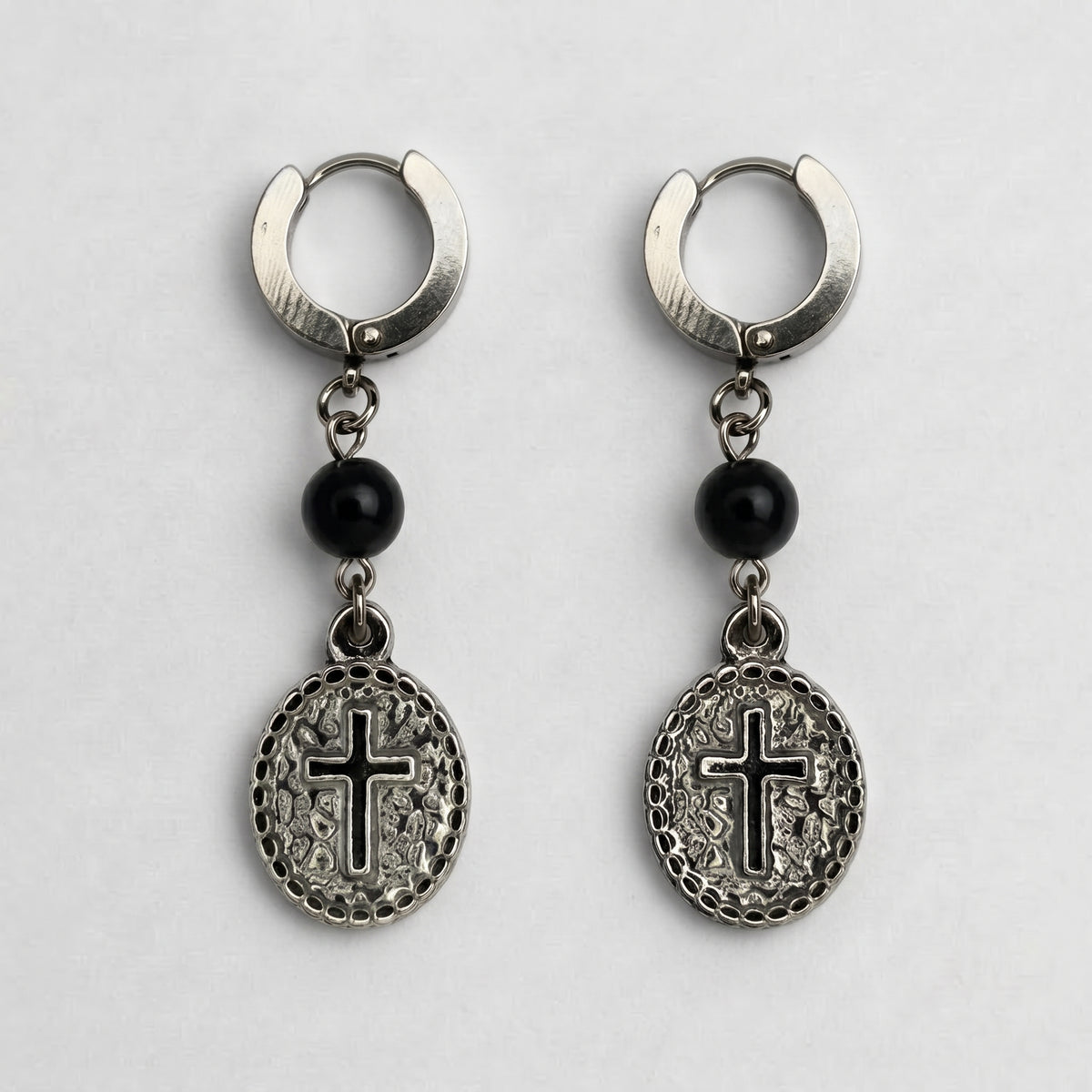Cross Medallion Huggie Earrings