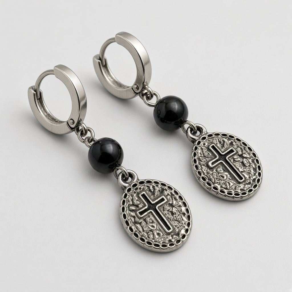 Cross Medallion Huggie Earrings