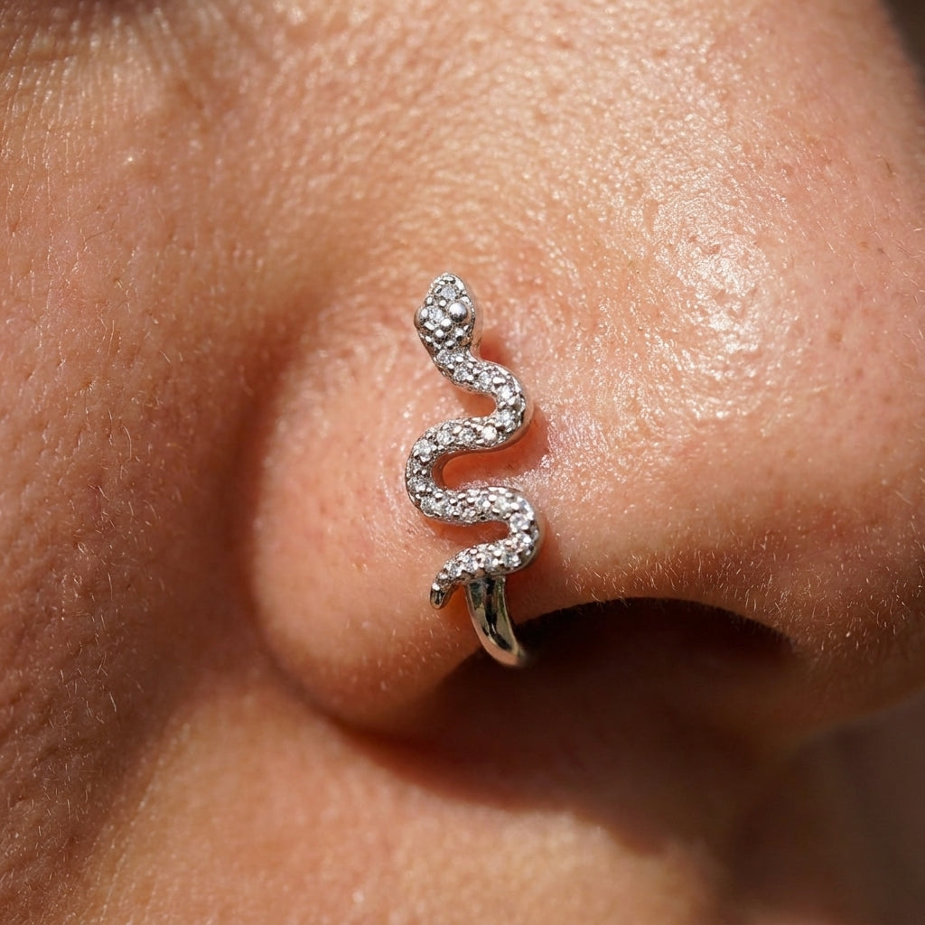 Crystal Pave Snake Twist Nose Ring Silver