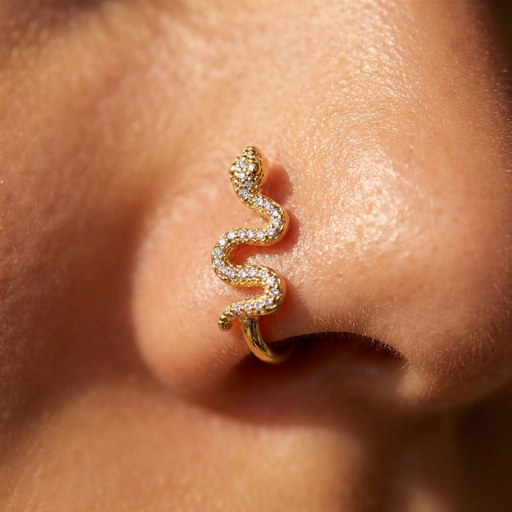 Textured Snake Twist Nose Ring Gold