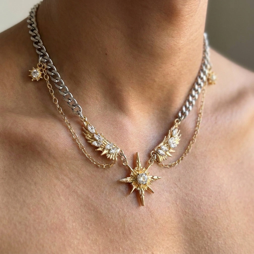 Celestial Winged Star Gold Necklace