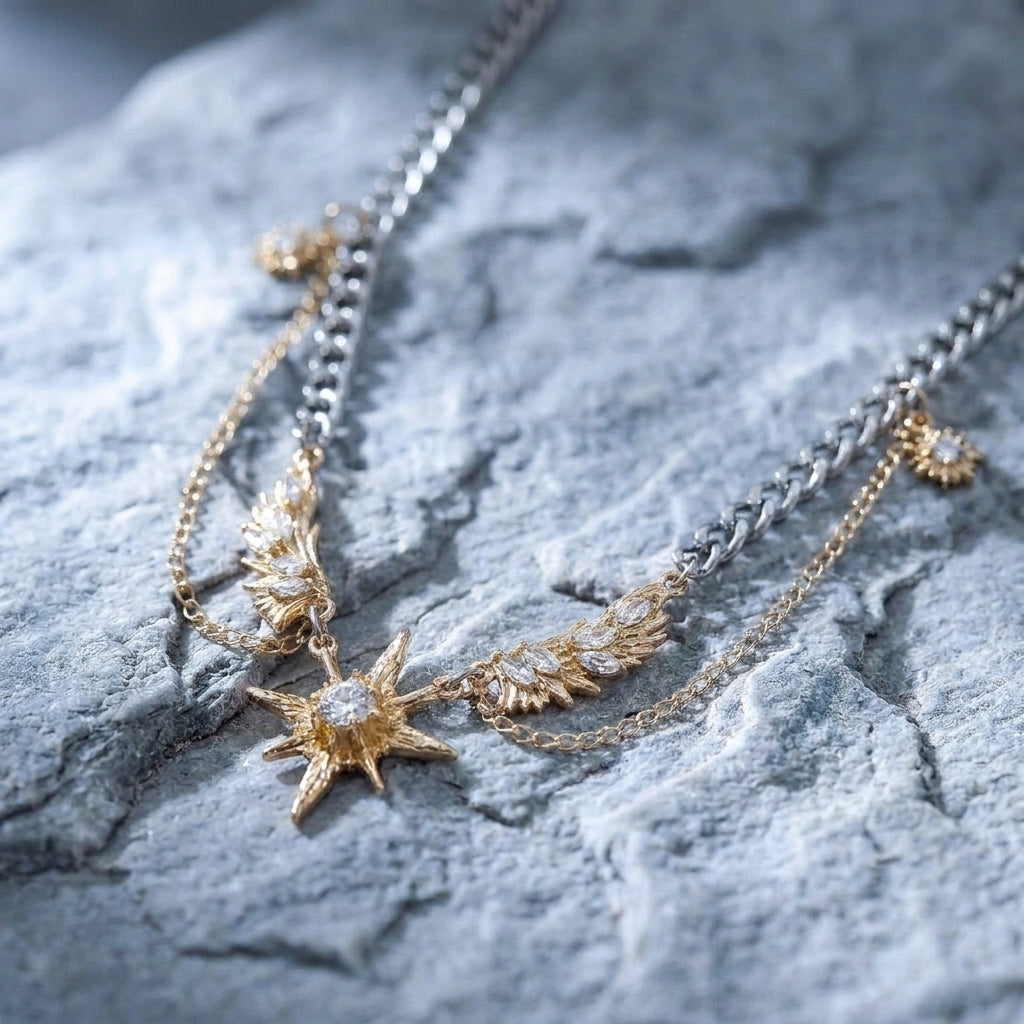 Celestial Winged Star Gold Necklace