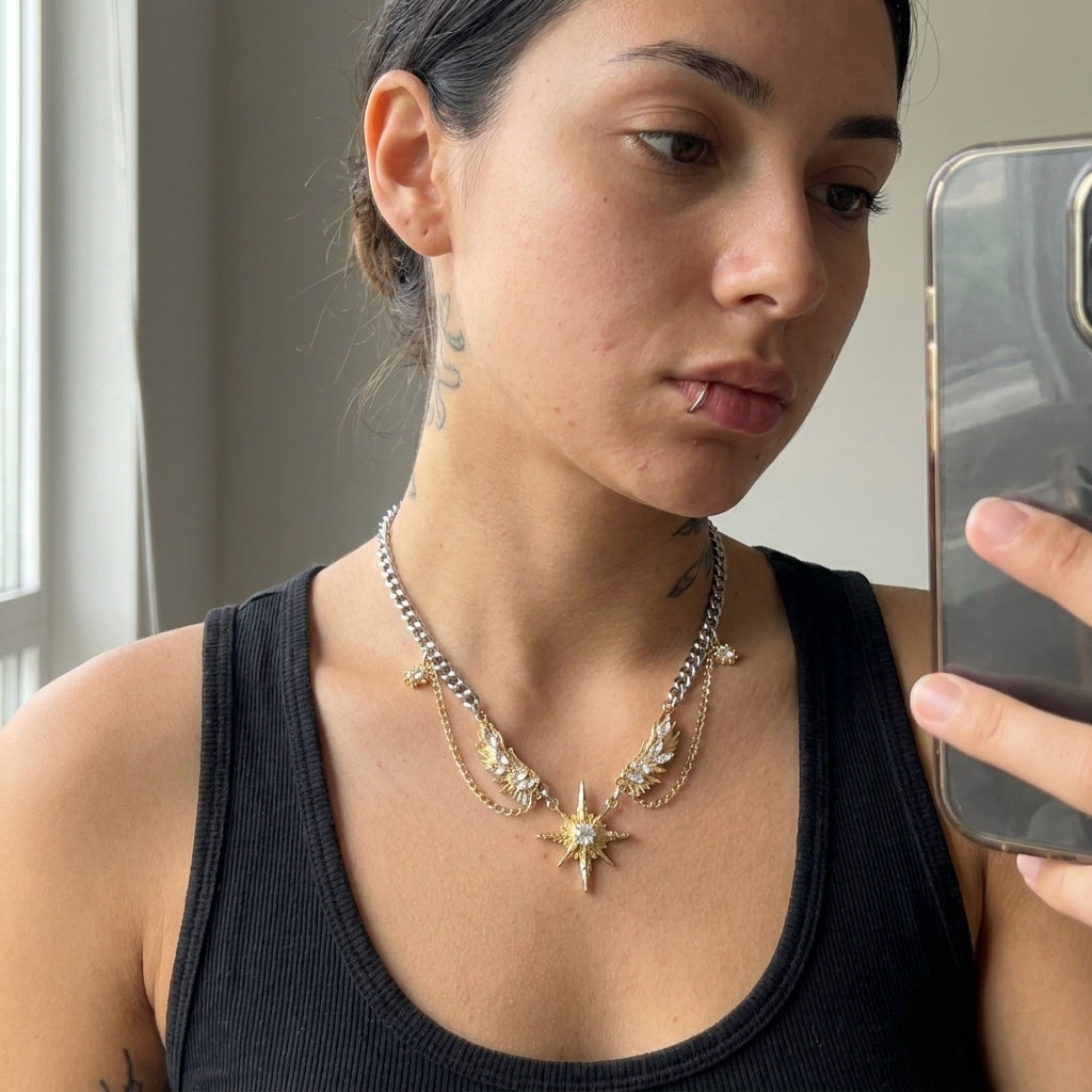 Celestial Winged Star Gold Necklace