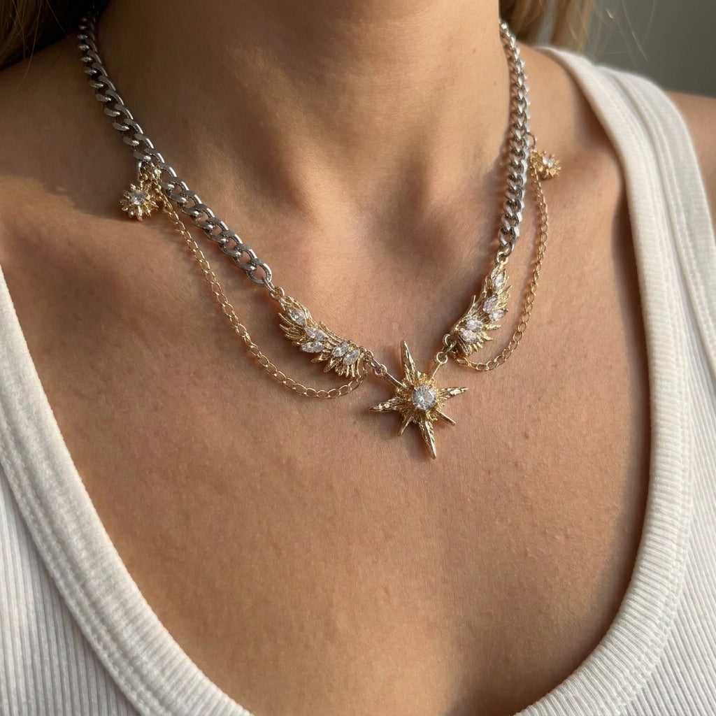 Celestial Winged Star Gold Necklace