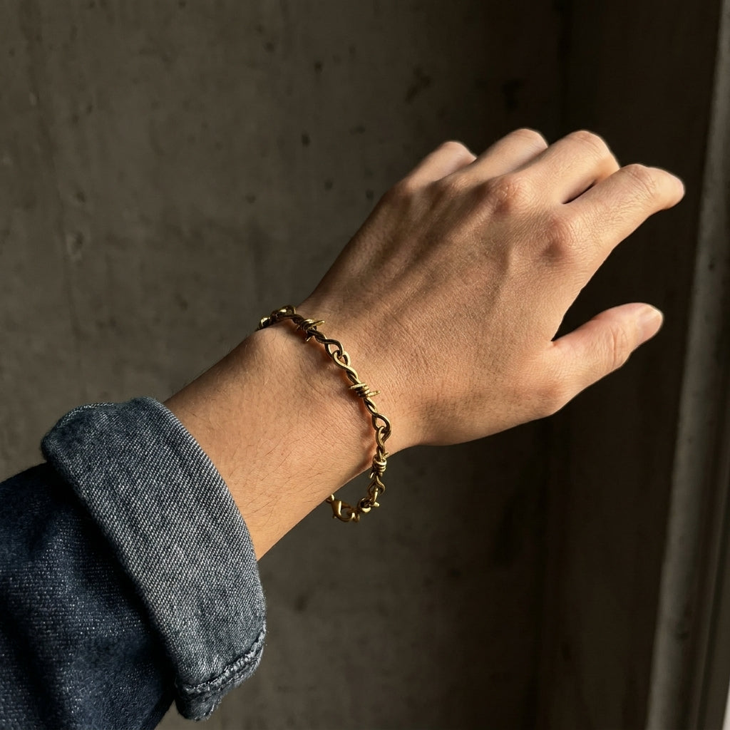 Gold Barbed Wire Chain Bracelet