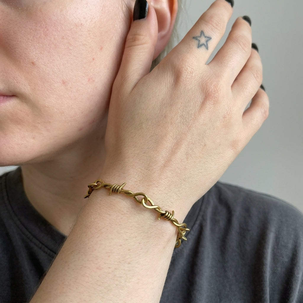 Gold Barbed Wire Chain Bracelet
