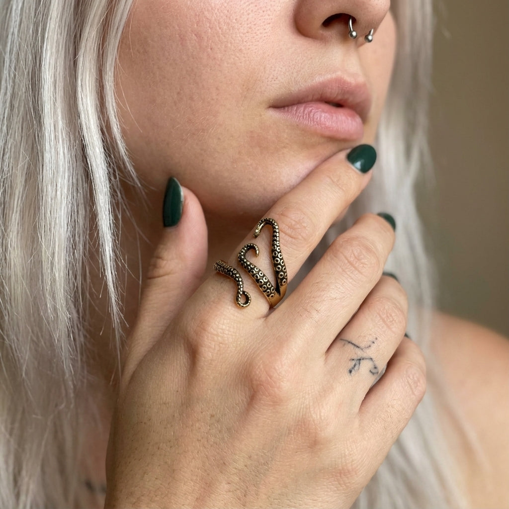 Antique Gold Octopus Tentacle Ring