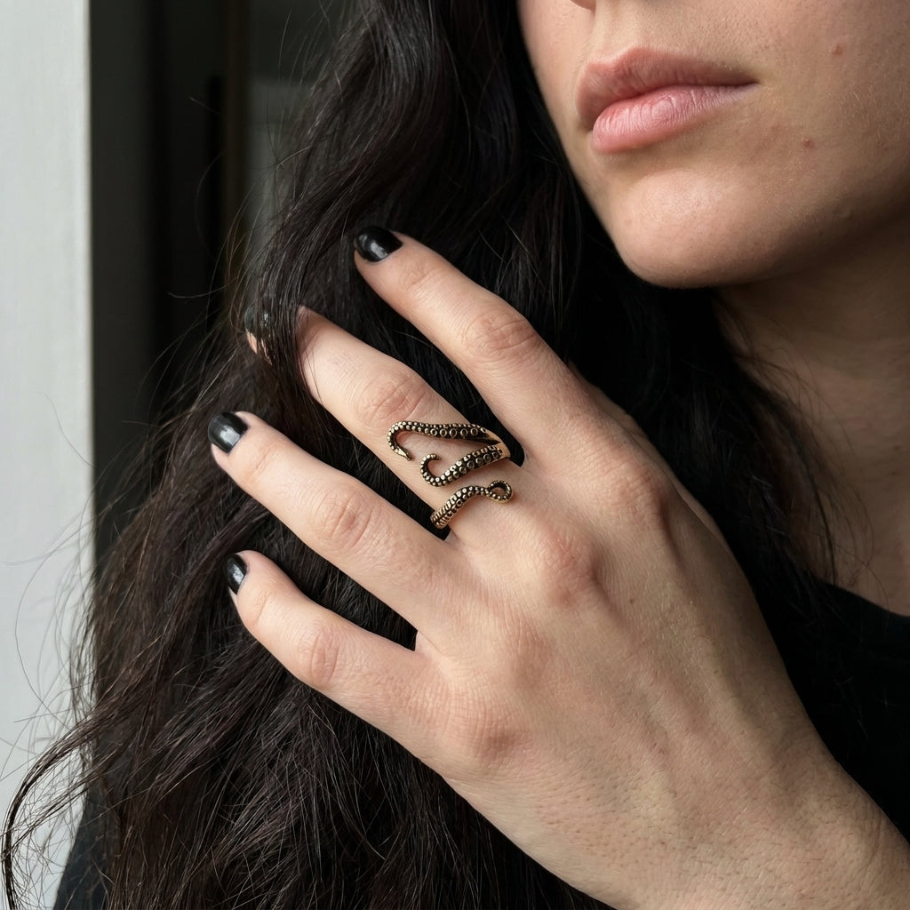 Antique Gold Octopus Tentacle Ring