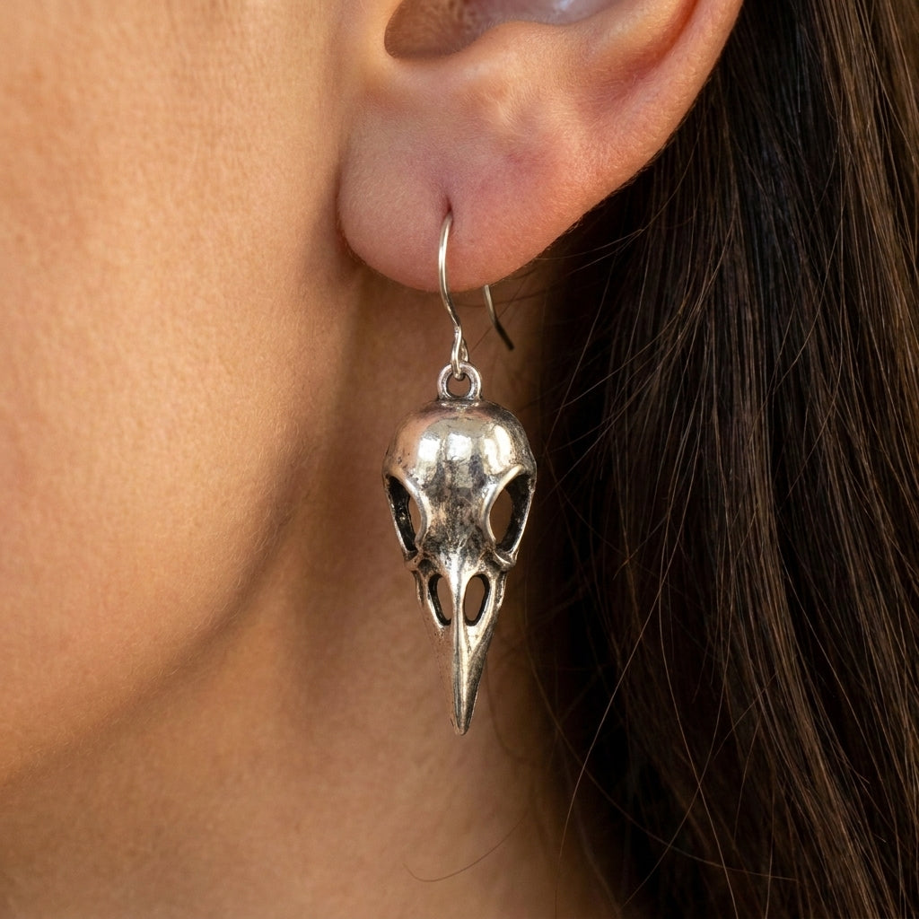 Raven Skull Dark Omen Earrings