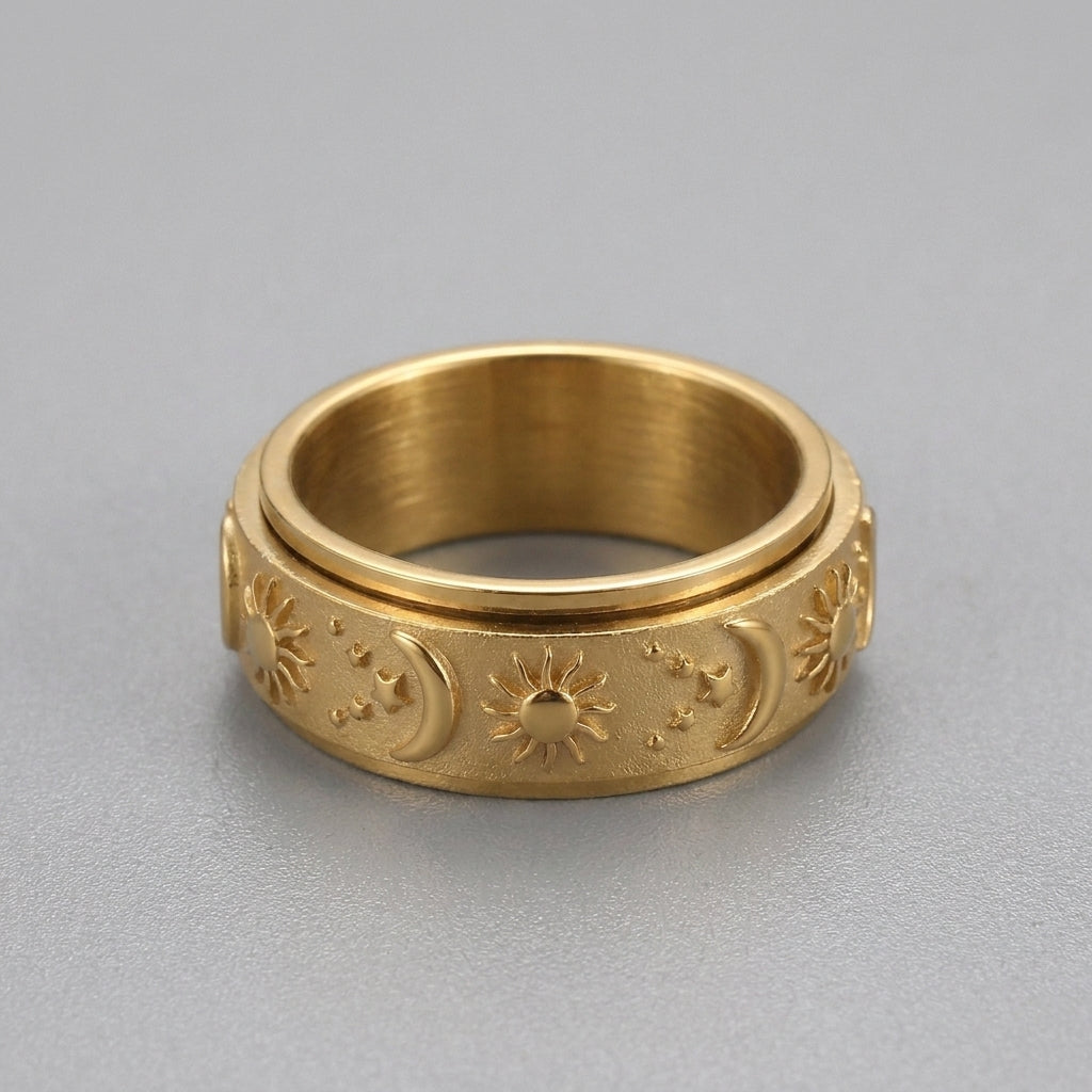 Celestial Sun & Moon Spinner Ring Gold