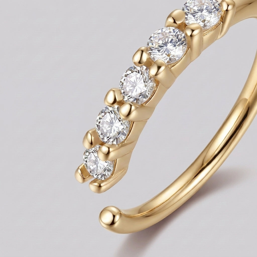 Five Crystal Open Band Nose Ring Gold