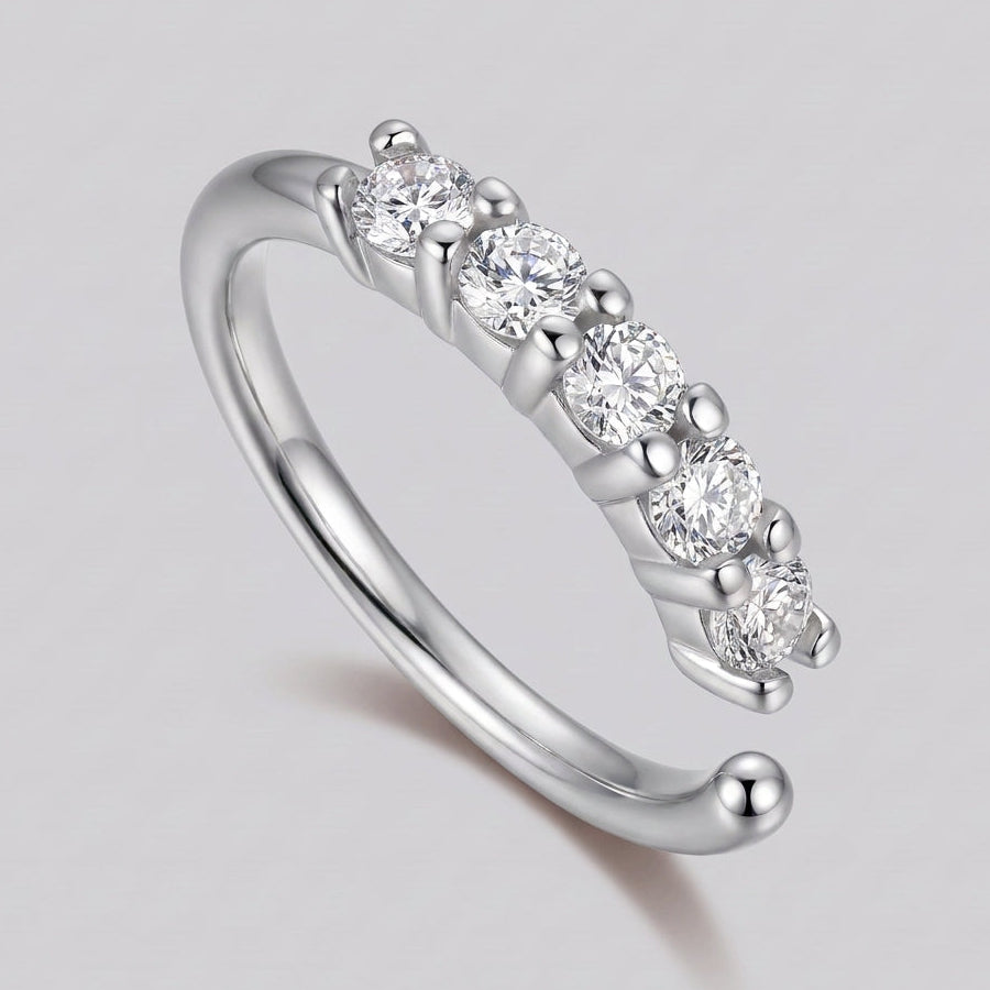 Five Crystal Open Band Nose Ring Silver