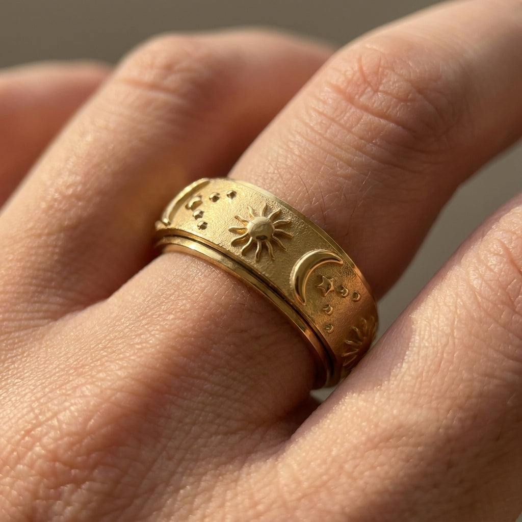 Celestial Sun & Moon Spinner Ring Gold