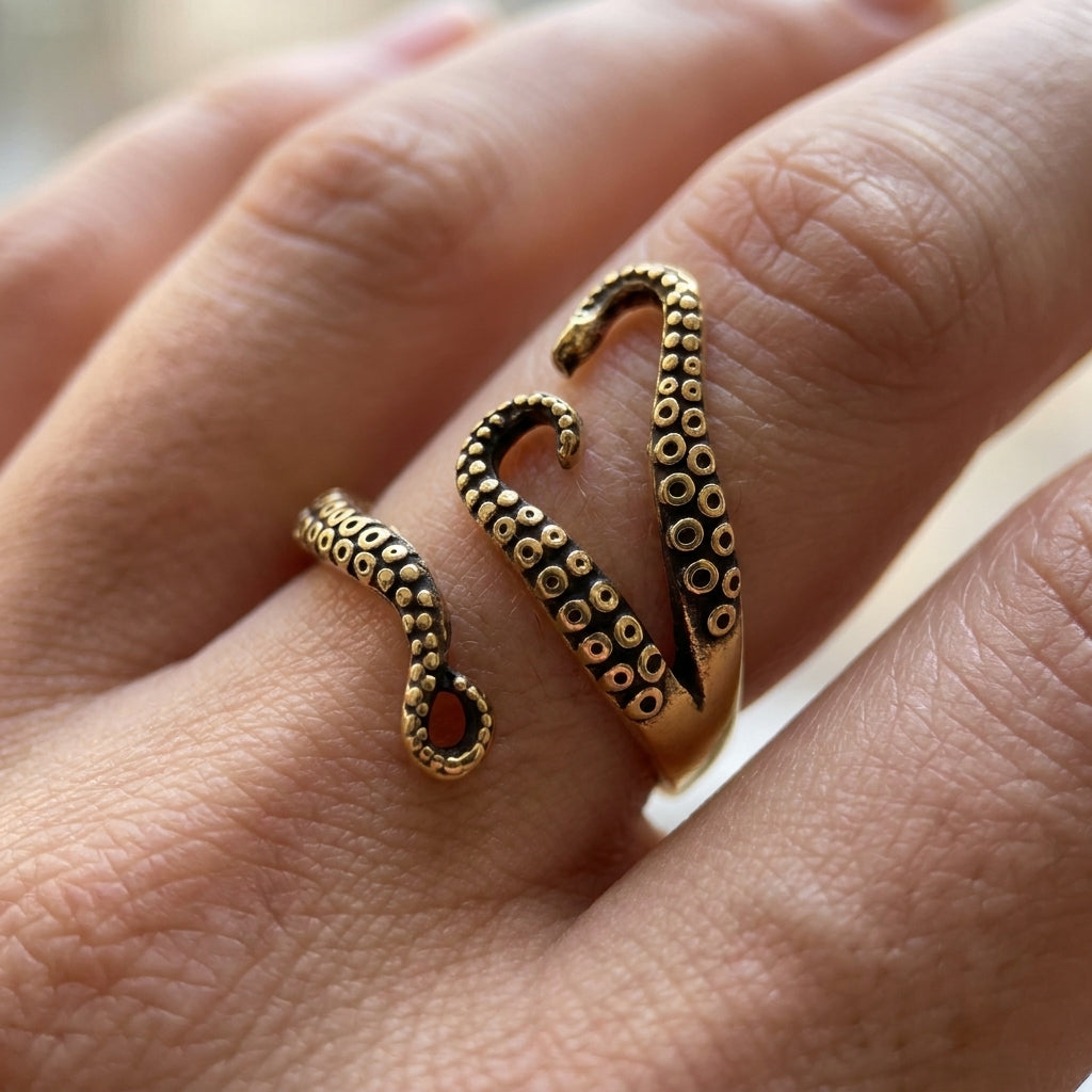 Antique Gold Octopus Tentacle Ring